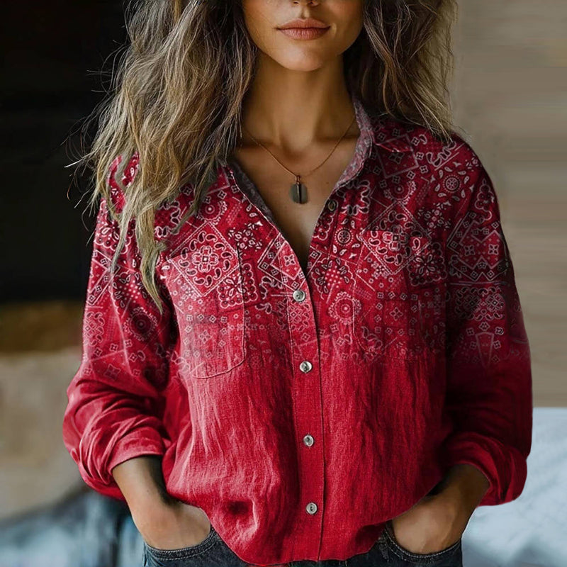 Lysander | Women's Paisley Print Long Sleeve Blouse - Image 1