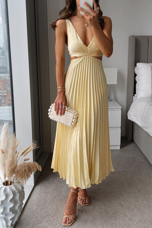 Lysandra | Women's Pleated V-Neck Maxi Dress - Image 1