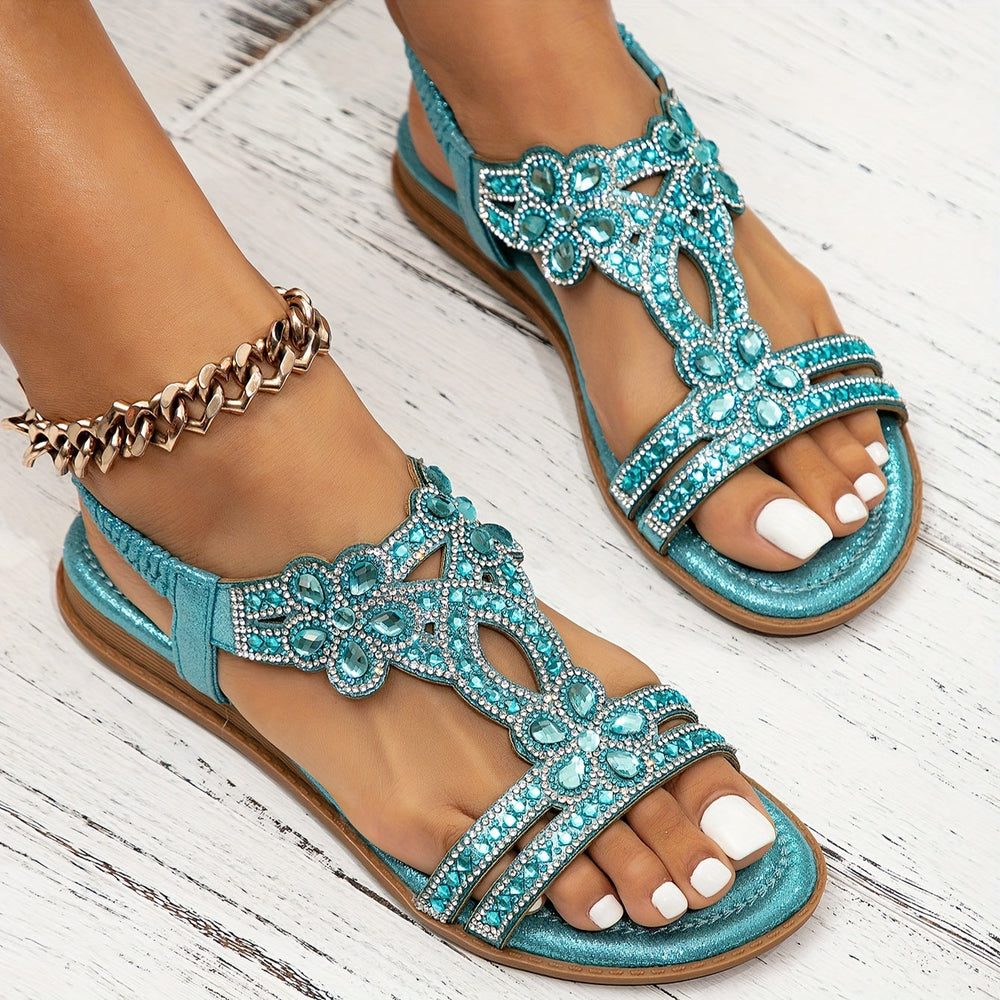 Lysette | Women's Rhinestone Embellished Flat Sandals - Image 2