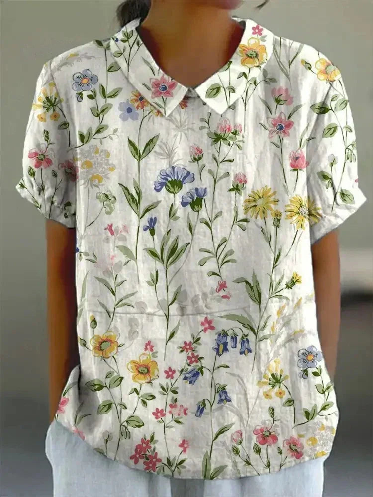 Lysithea | Women's Embroidered Floral Short Sleeve Blouse - Image 2