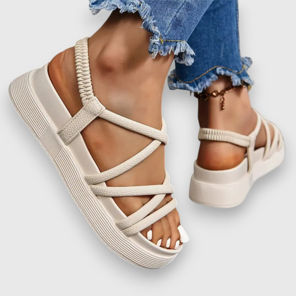Mabel | Women's Strappy Platform Sandals - Beige - Image 2