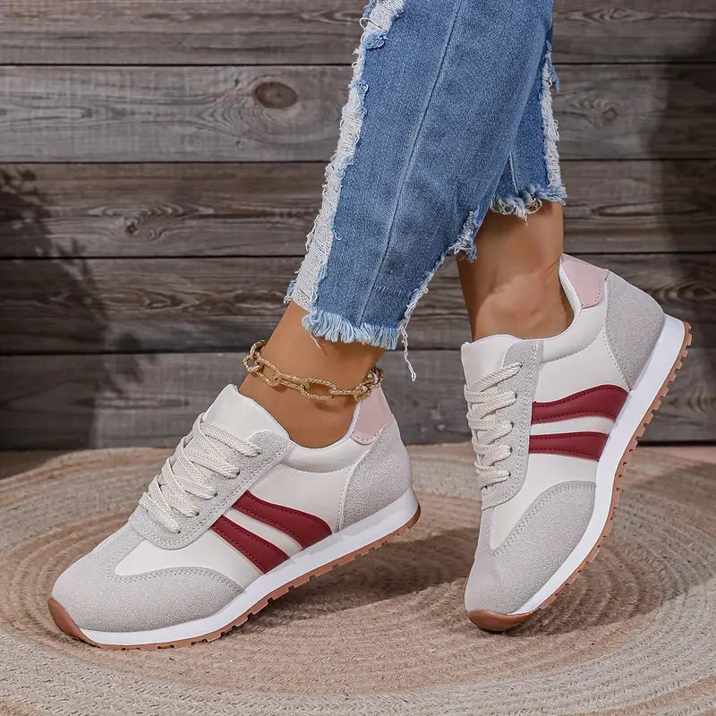 Maeva | Women's Retro Lace-Up Casual Sneakers - Light Grey - Image 2