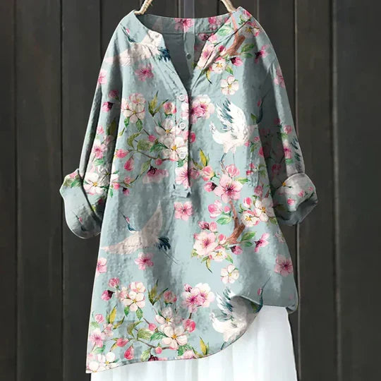 Magnolia | Women's Floral V-Neck Long Sleeve Tunic - Image 1