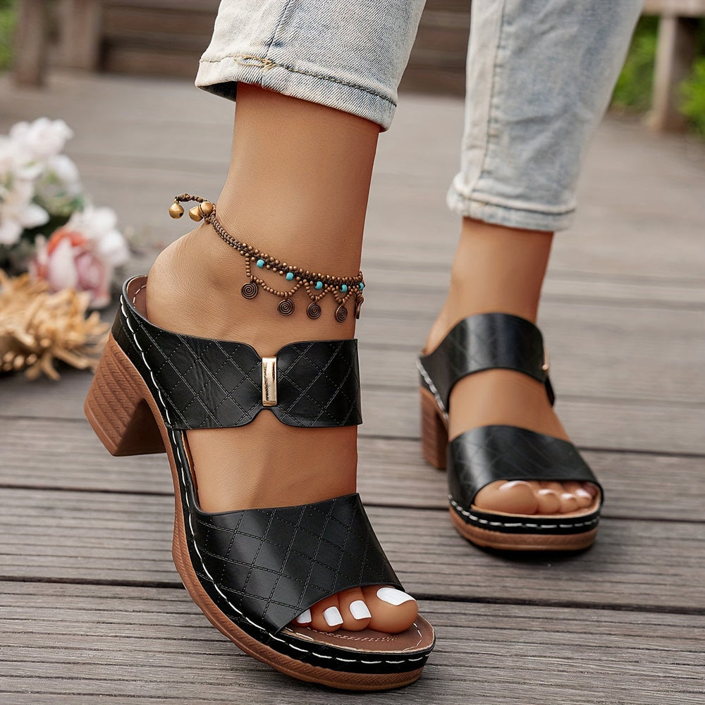 Marceline | Women's Block Heel Quilted Sandals - Image 2