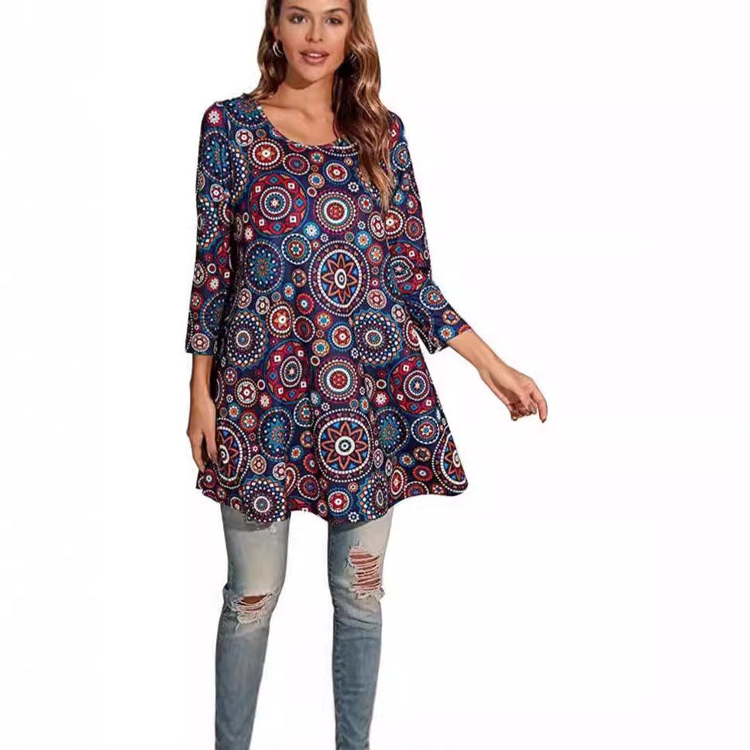 Marceline | Women's Mandala Print 3/4 Sleeve Tunic Top - Image 1