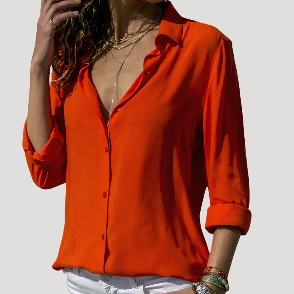 Maren | Women's Long Sleeve Collared Button-Down Blouse - White - Image 2