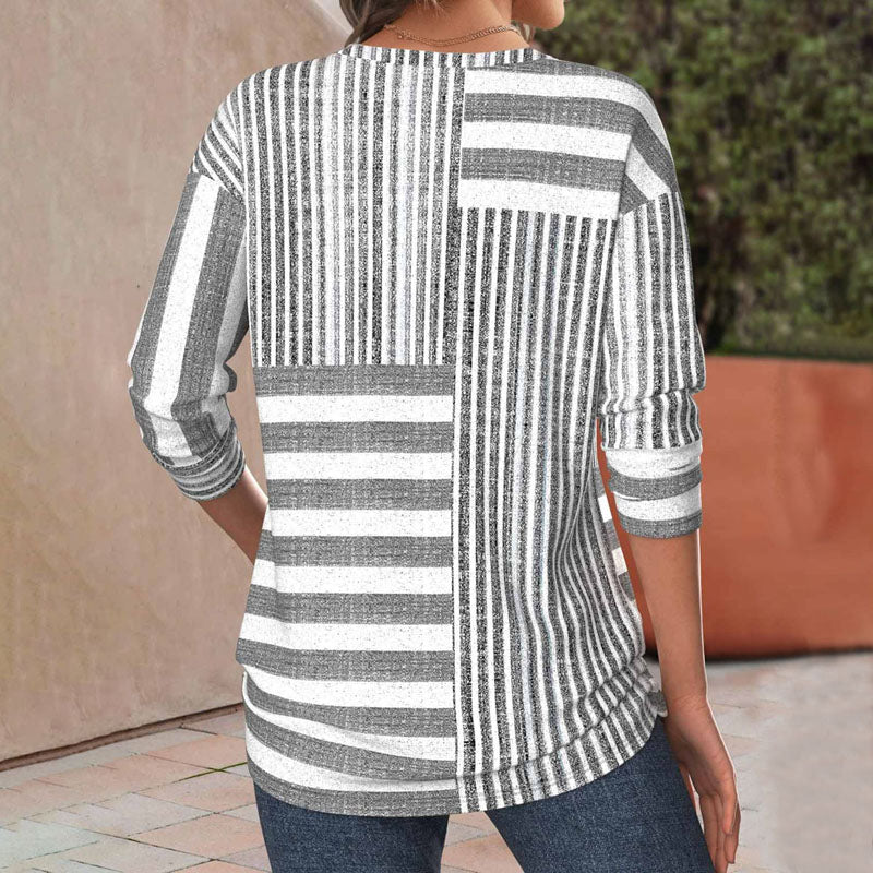 Margot | Women's Striped Round Neck Long Sleeve Blouse - Image 2