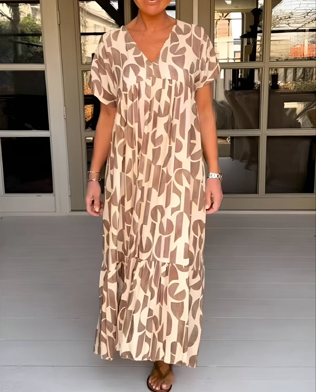 Margot | Women's V Neck Short Sleeve Maxi Dress - Image 1