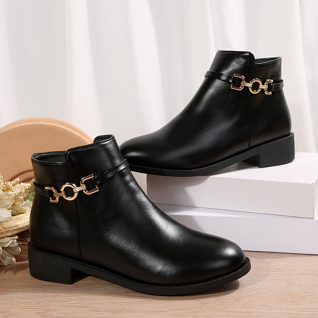Marlowe | Women's Black Ankle Boots with Gold Chain - Black - Image 1