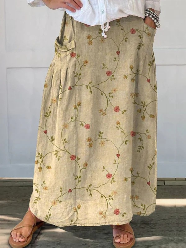 Marlowe | Women's Floral Elastic Waist Maxi Skirt - Floral - Image 1