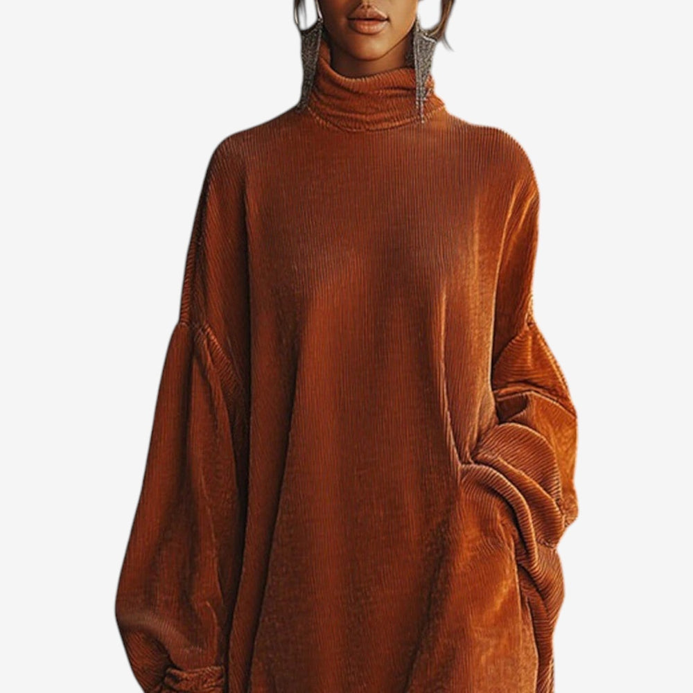 Marlowe | Women's Knit Sweater Dress with Fringe - Brown - Image 2