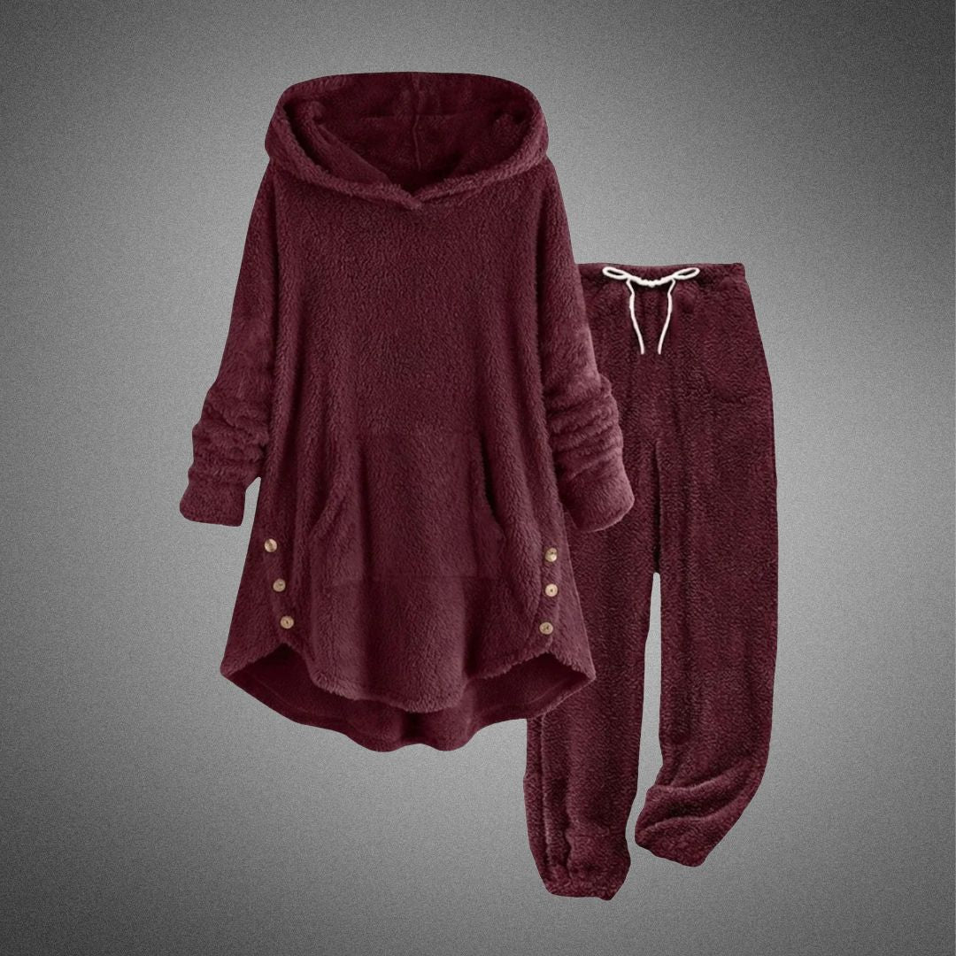 Marveth | Women's Knit Lounge Set with Hooded Tunic - Burgundy - Image 1