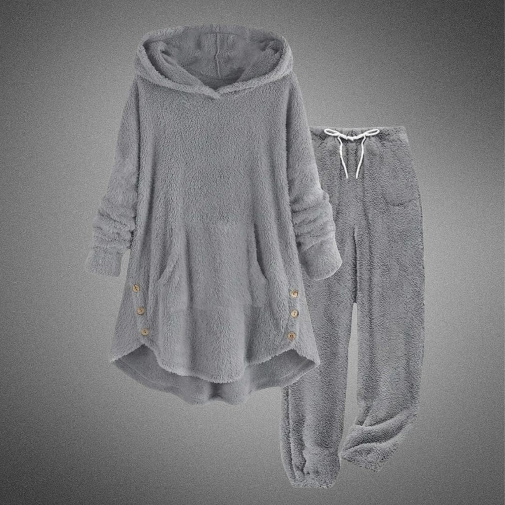 Marveth | Women's Knit Lounge Set with Hooded Tunic - Burgundy - Image 2