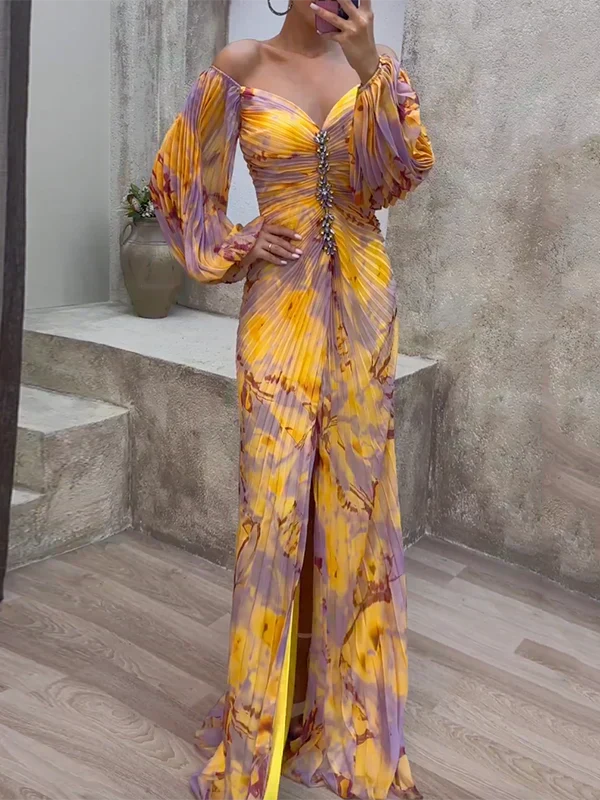 Meredith | Women's Off Shoulder Long Sleeve Maxi Dress - Image 1