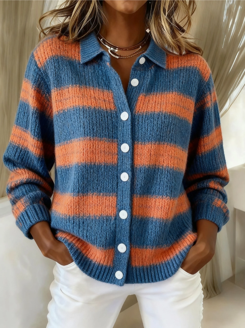Meredith | Women's Striped Button Front Cardigan - Striped - Image 1