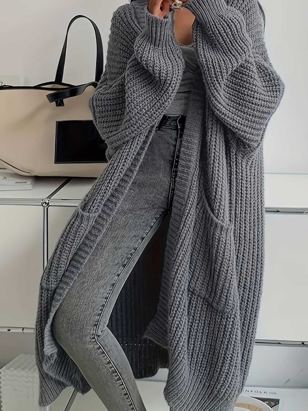 Merewyn | Women's Oversized Long Cardigan - Brown - Image 2