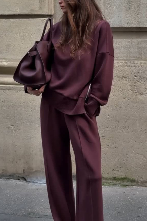 Merowe | Women's Knit Lounge Set Co-ord Two-Piece - Burgundy - Image 1