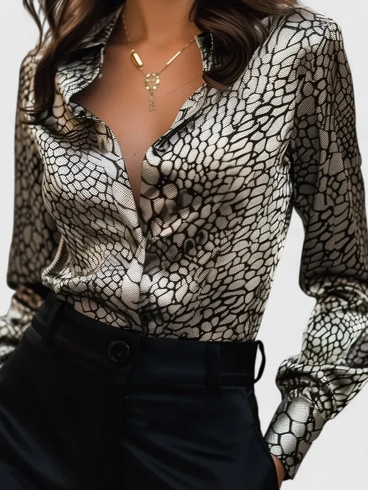 Miette | Women's Leopard Print Collared Long Sleeve Blouse - Leopard - Image 2