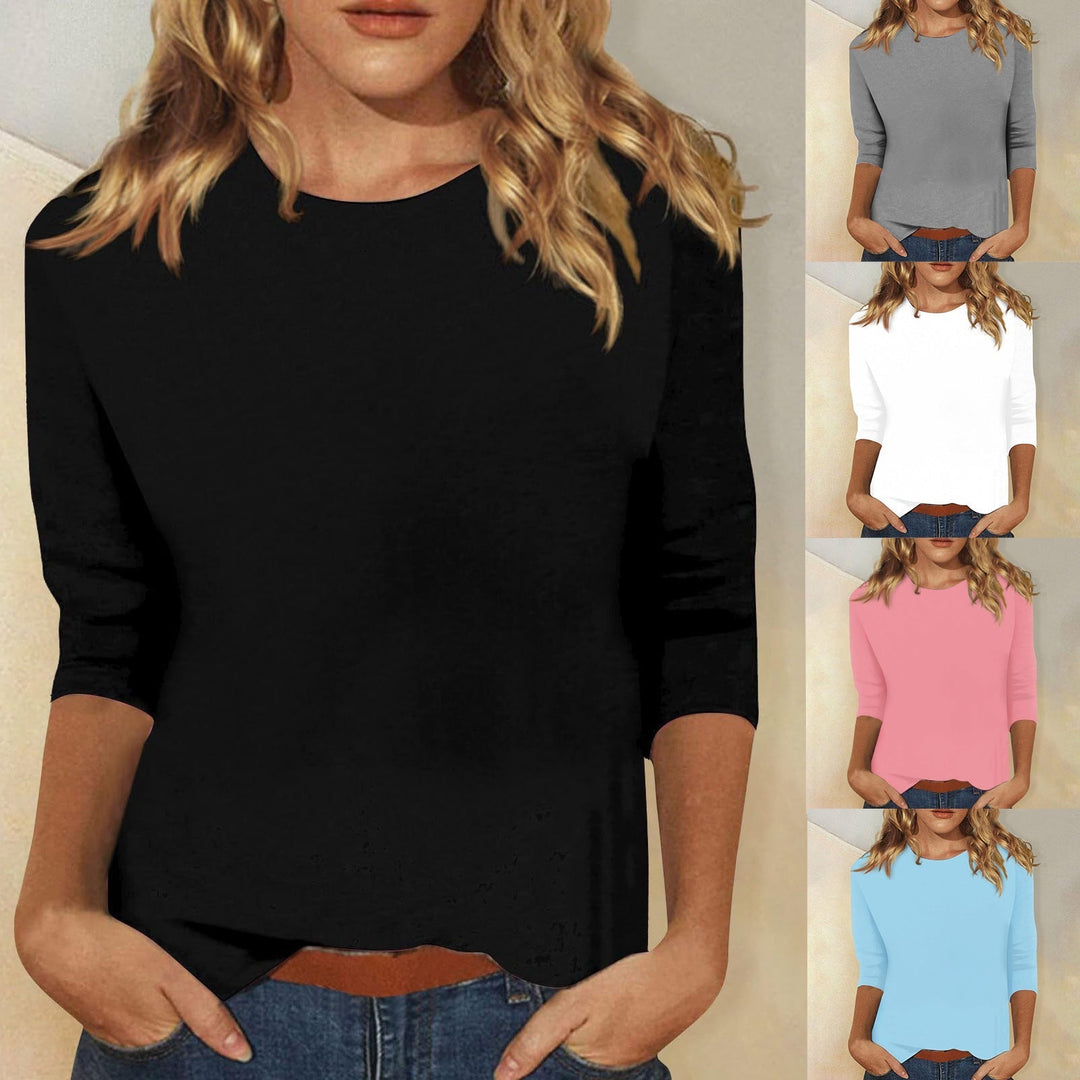 Mirabel | Women's Crew Neck 3/4 Sleeve Solid Top - Image 1