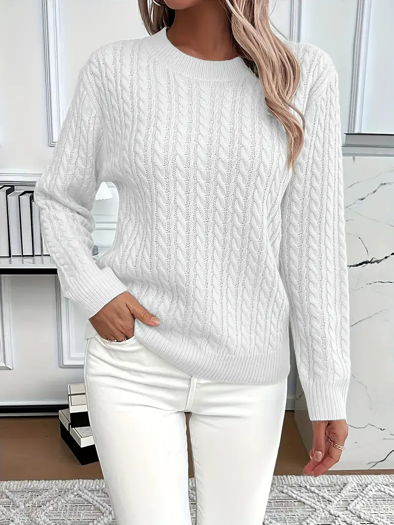 Miranda | Women's Cable Knit Round Neck Sweater - Image 1