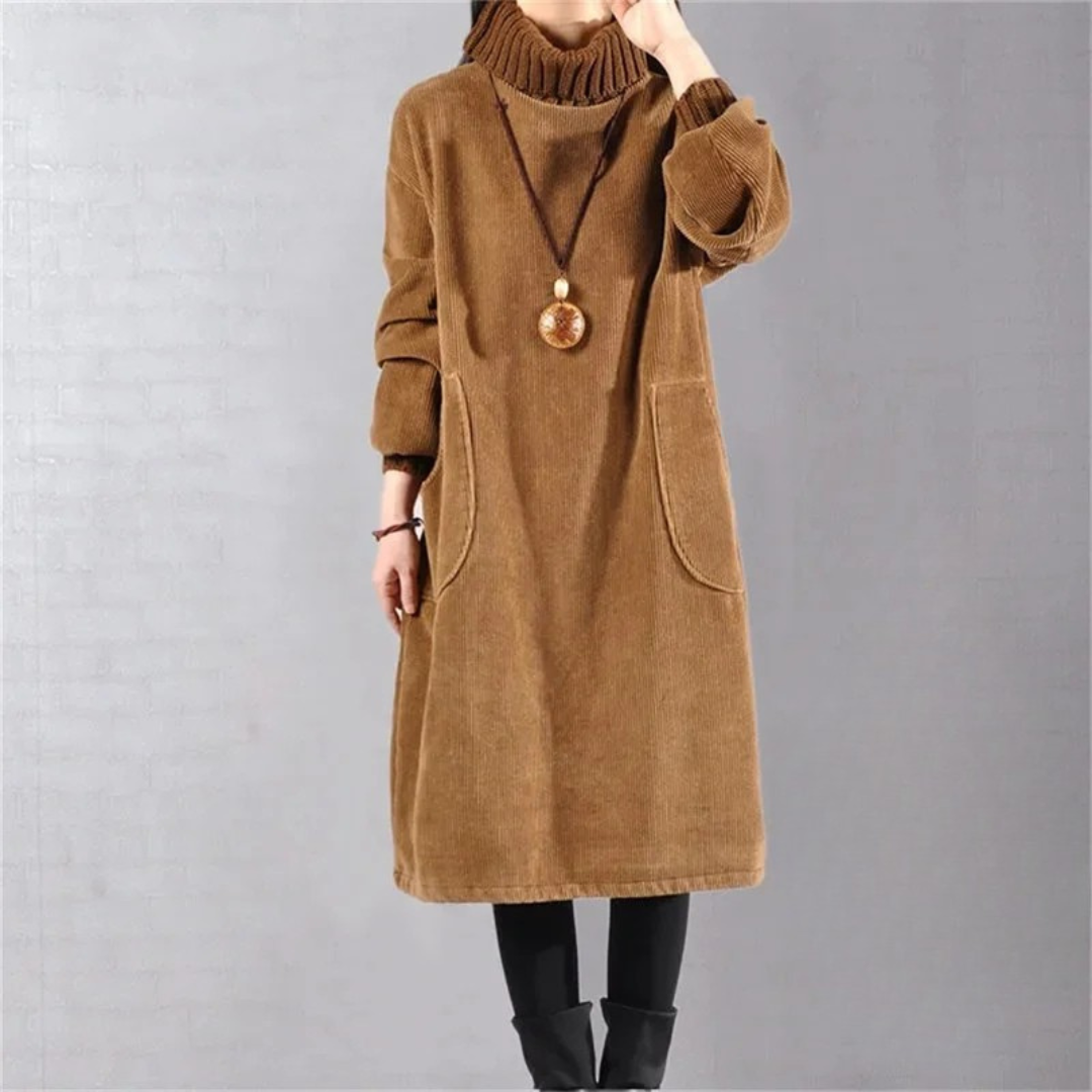Nadine | Women's Knit Sweater Dress Turtleneck Midi - Camel - Image 1