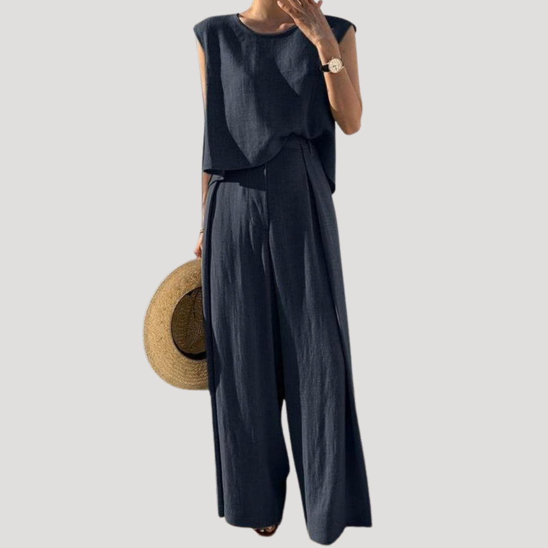 Nalini | Women's Sleeveless Top Wide Leg Pants Set - Navy - Image 1