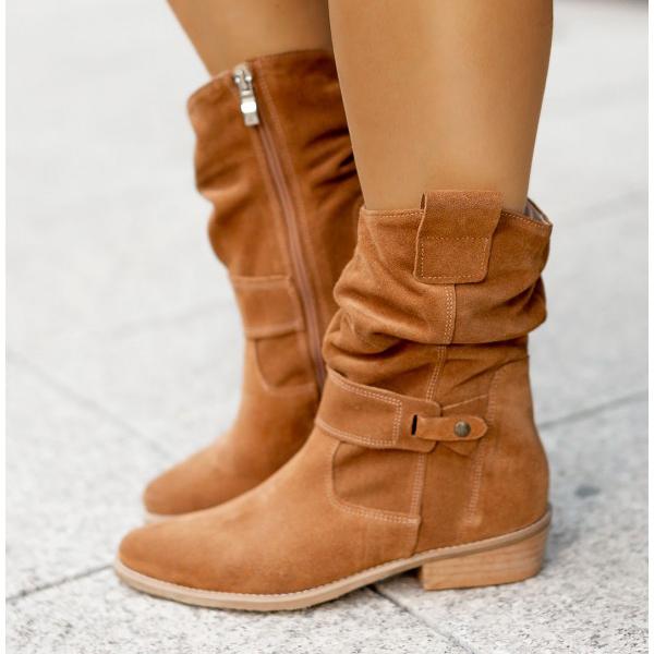 Nalini | Women's Slouch Ankle Boot with Block Heel - Taupe - Image 2
