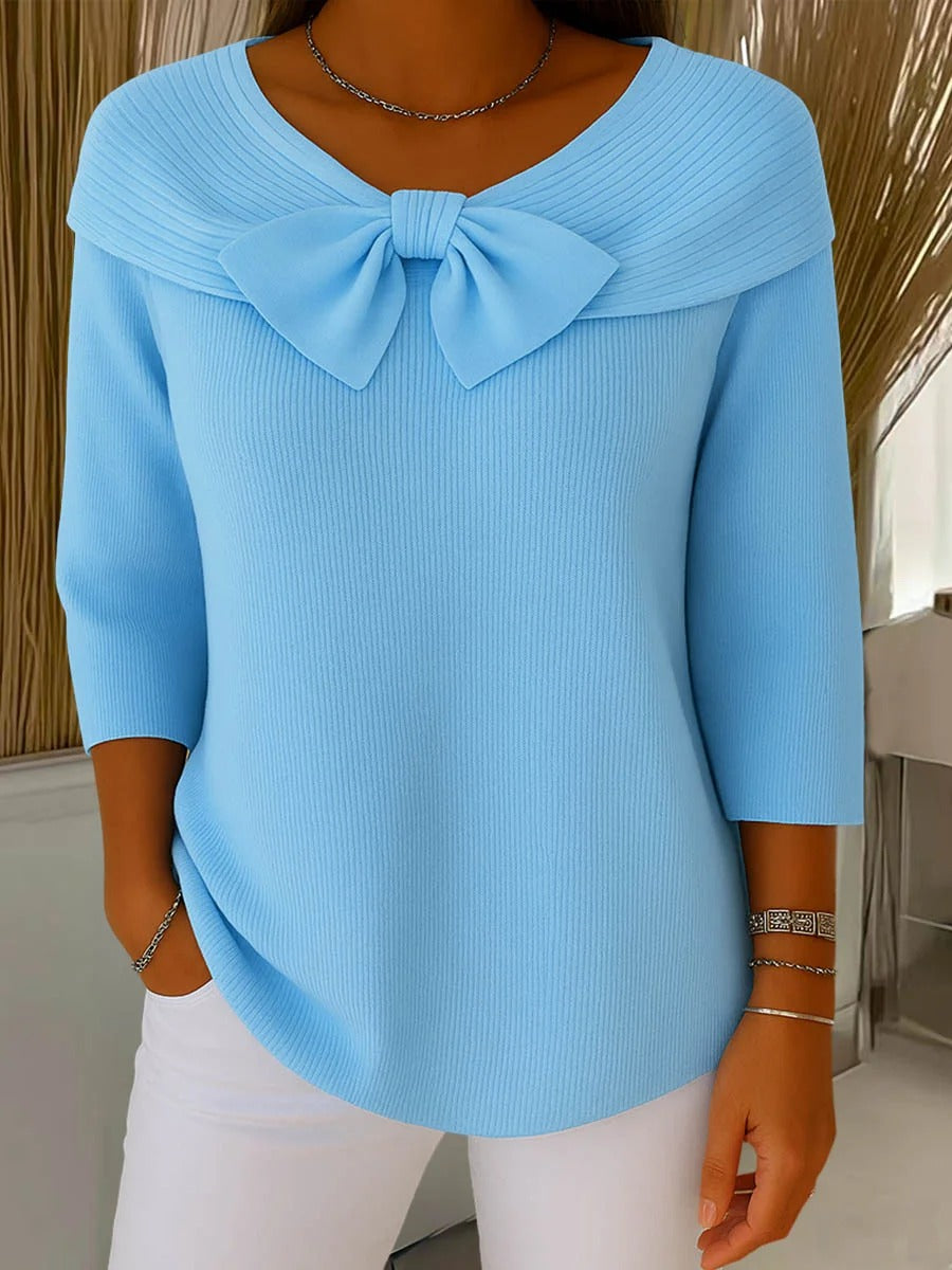 Nephele | Women's Bow Detail 3/4 Sleeve Pullover Sweater - Image 1