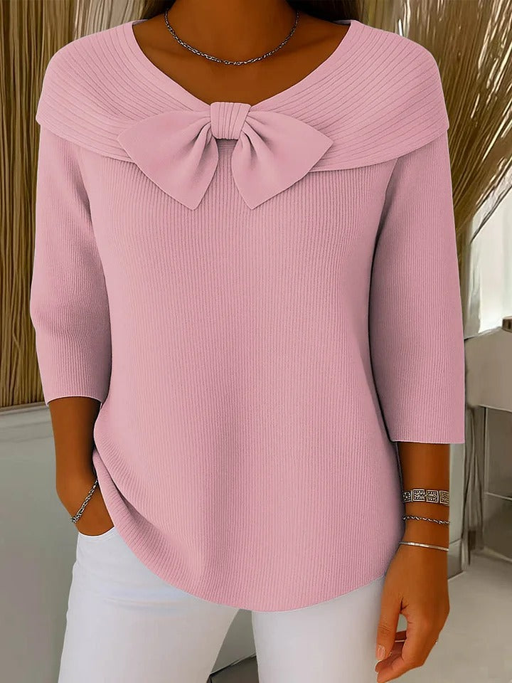 Nephele | Women's Bow Detail 3/4 Sleeve Pullover Sweater - Image 2