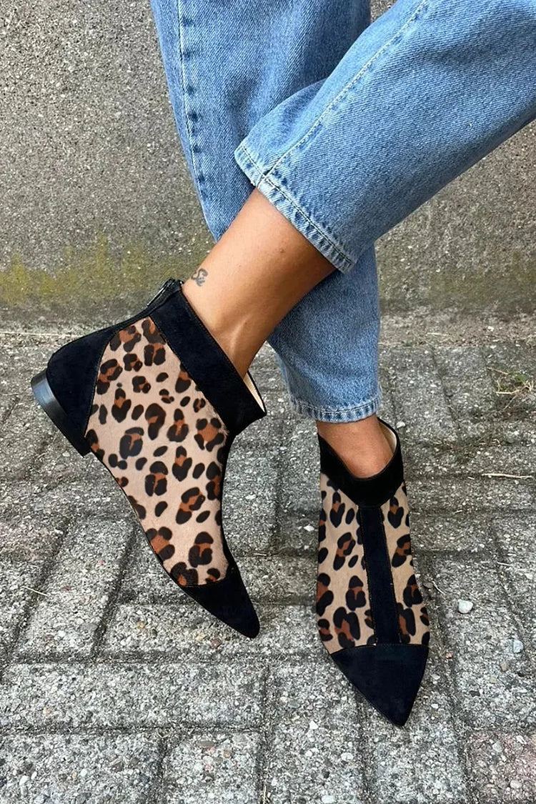 Nerida | Women's Leopard Print Pointed Toe Ankle Boot - Leopard - Image 1