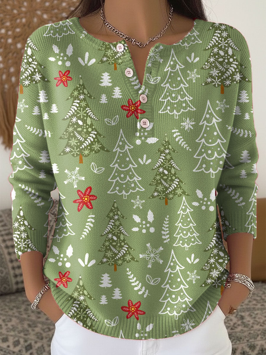 Nerissa | Women's Christmas Printed Button Front Sweater - Image 1