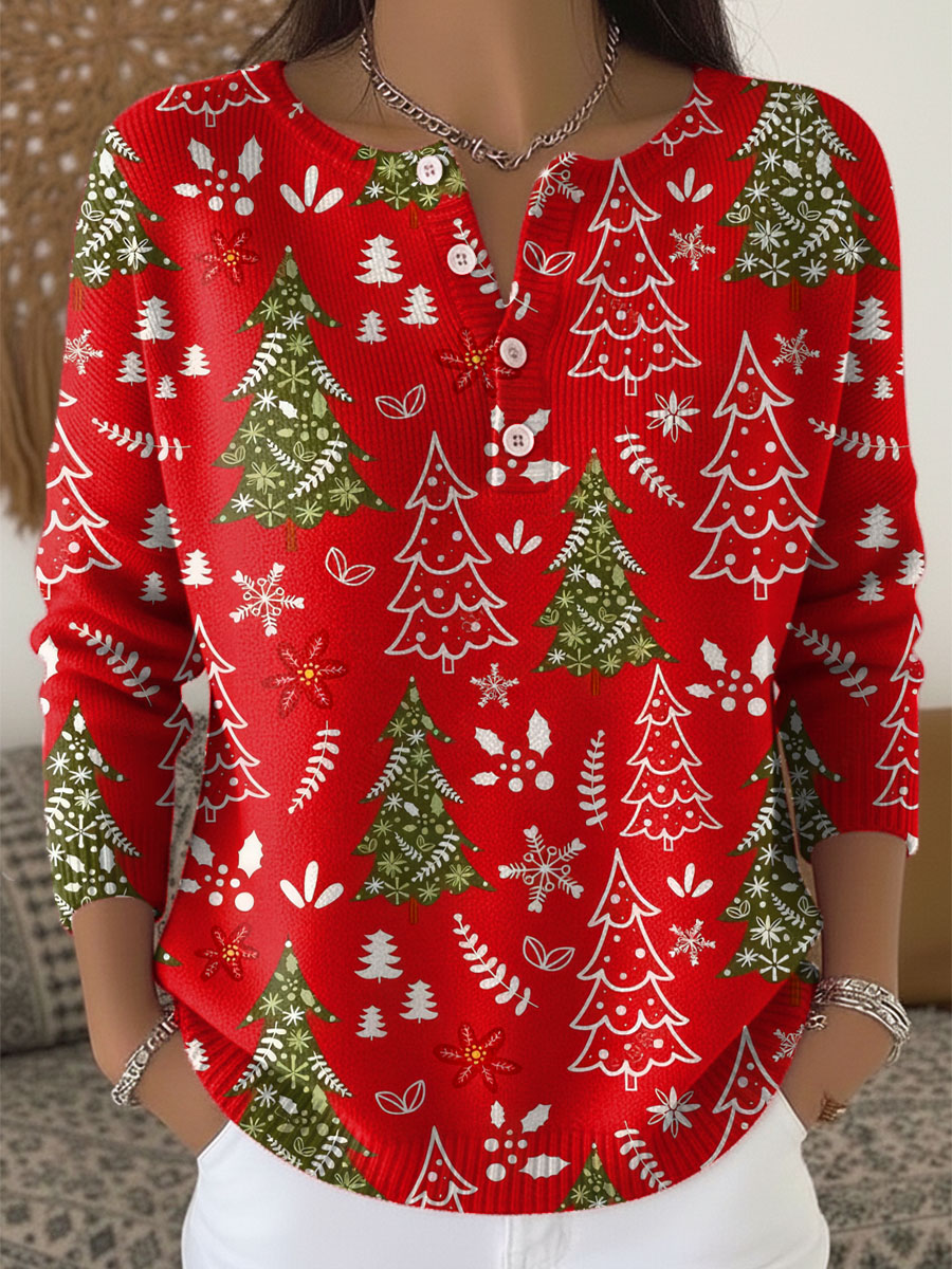 Nerissa | Women's Christmas Printed Button Front Sweater - Image 2