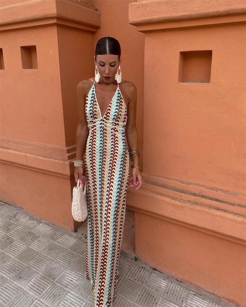 Niamara | Women's Halter Neck Geometric Print Maxi Dress - Image 1