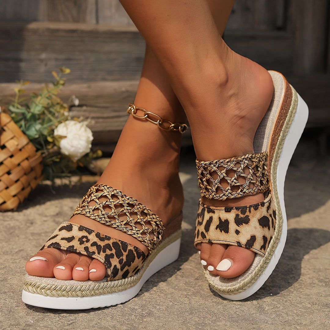 Noelle | Women's Leopard Platform Wedge Sandals - Image 1
