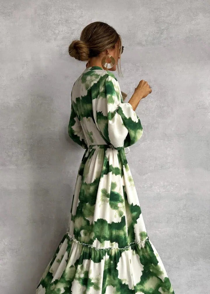Noelle | Women's Long Sleeve Tie-Dye Maxi Dress - Green - Image 1