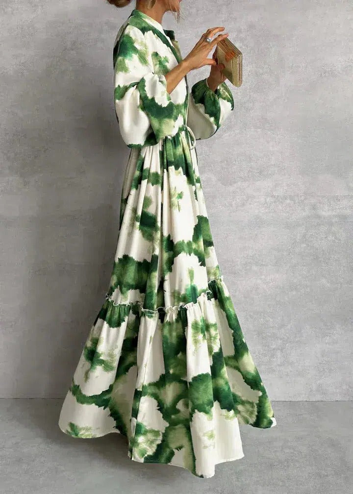 Noelle | Women's Long Sleeve Tie-Dye Maxi Dress - Green - Image 2