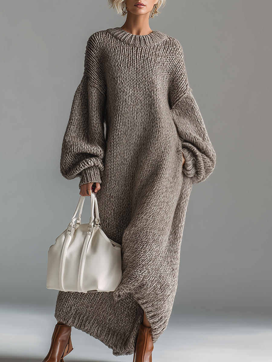 Norah | Women's Oversized Knit Sweater Maxi Dress - Taupe - Image 1