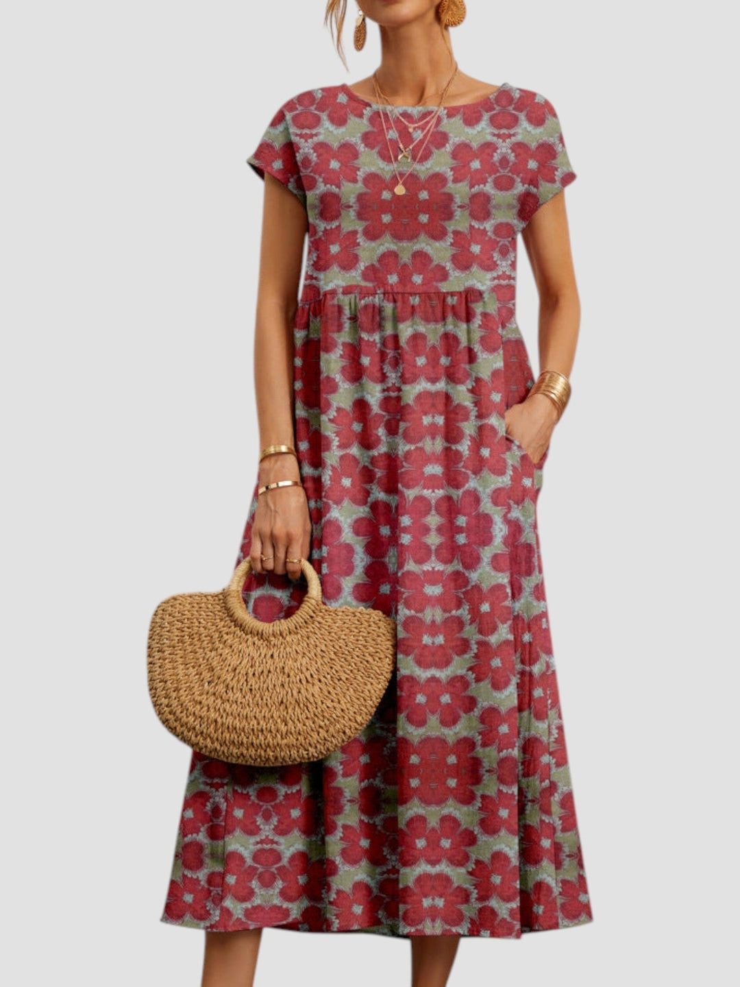 Octavia | Women's Floral Short Sleeve Midi Dress - Image 1