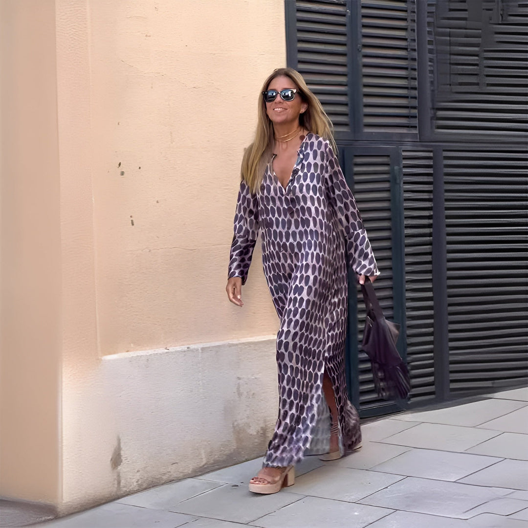 Octavia | Women's V-Neck Long Sleeve Printed Maxi Dress - Image 1