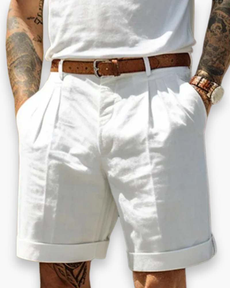 Olexi | Men's Pleated Chino Shorts - White - Image 1