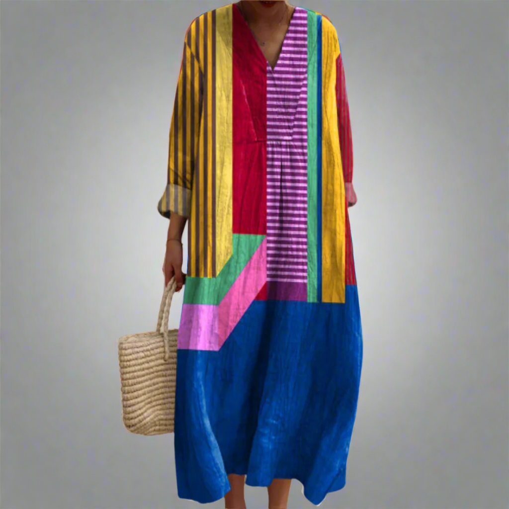 Ondine | Women's Geometric Striped Maxi Dress - Image 1