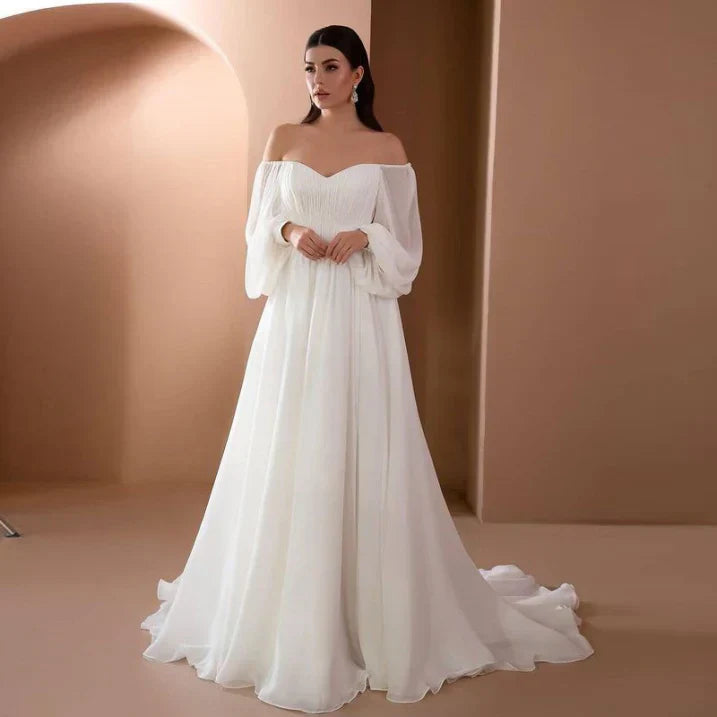 Ondine | Women's Off-Shoulder Long Sleeve Maxi Dress - White - Image 1