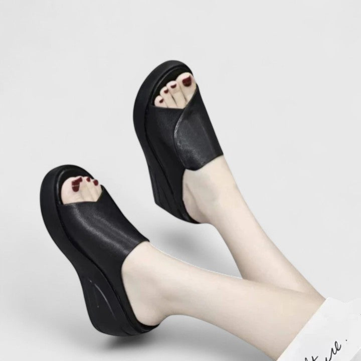 Ophelia | Women's Black Wedge Platform Sandals - Image 1