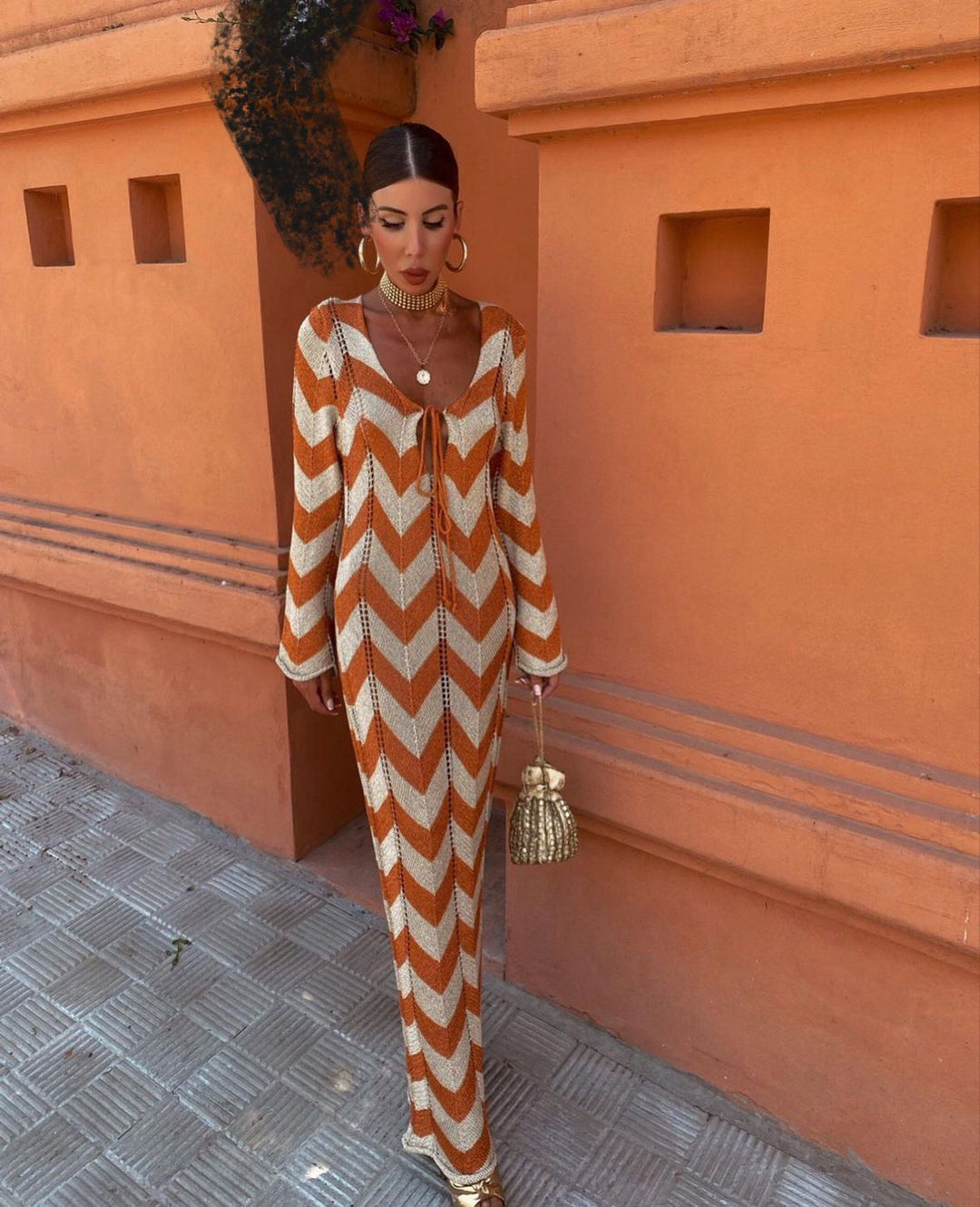 Ophelia | Women's Chevron V-Neck Maxi Dress - Image 1