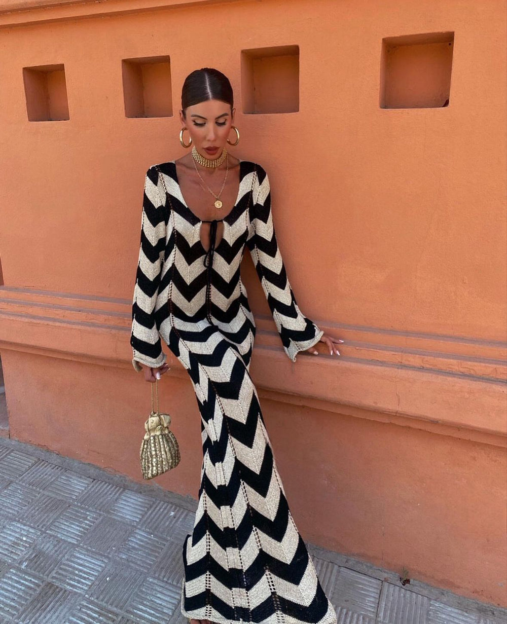 Ophelia | Women's Chevron V-Neck Maxi Dress - Image 2