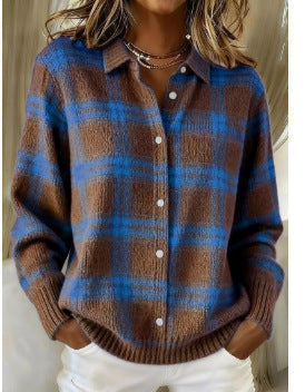Ophelia | Women's Plaid Long Sleeve Shirt - Brown - Image 1