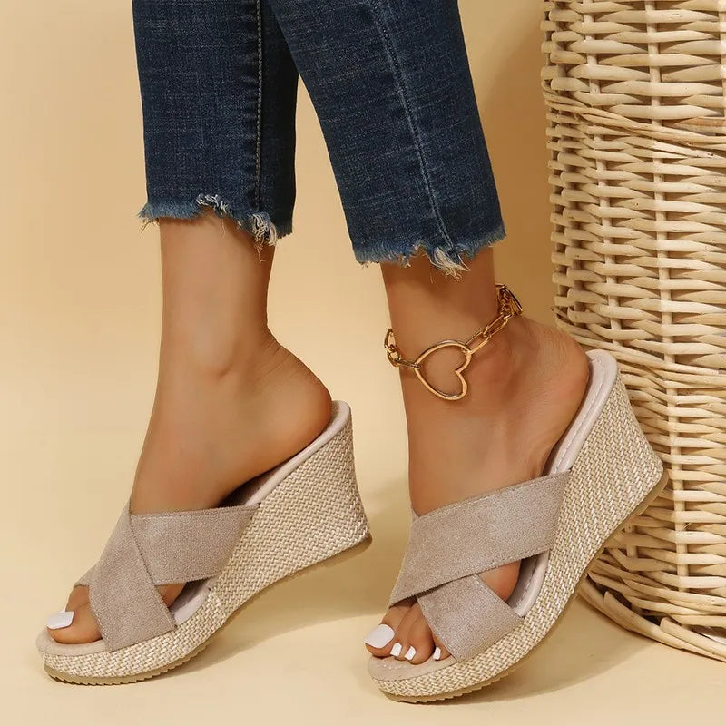 Ophira | Women's Black Crossover Wedge Sandals - Image 2