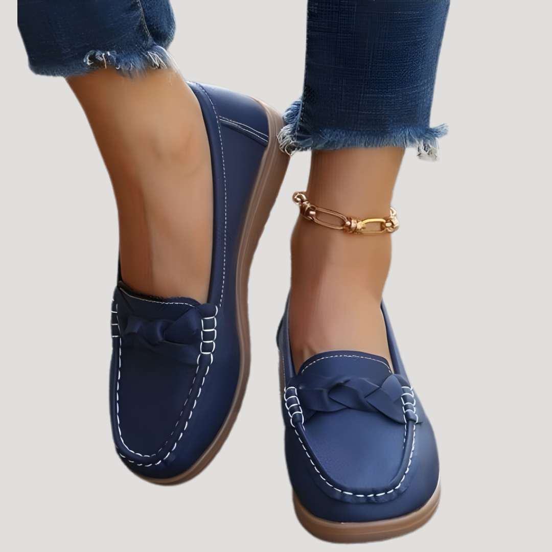 Orla | Women's Slip-On Bow Detail Flat Loafer - Navy - Image 1