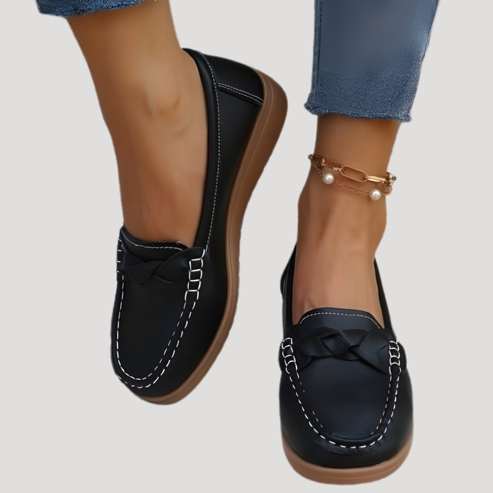 Orla | Women's Slip-On Bow Detail Flat Loafer - Navy - Image 2
