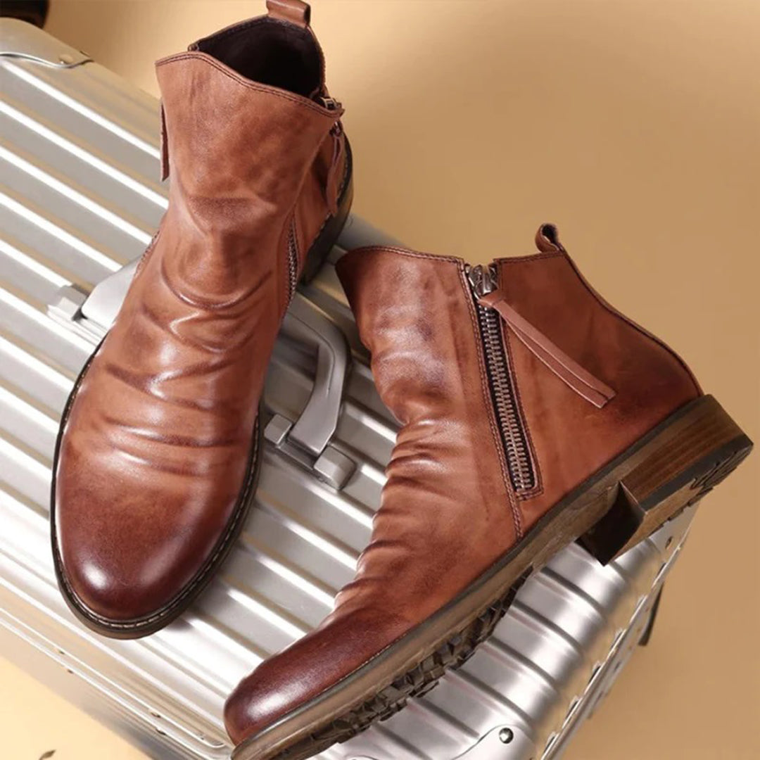 Orson | Men's Side Zip Ankle Boot - Brown - Image 1